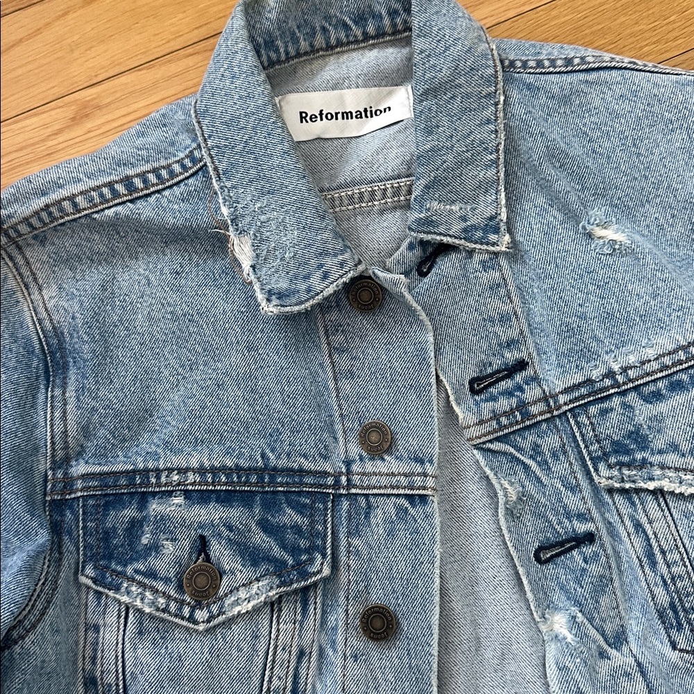 Reformation Distressed Blue Denim Jacket - Picture 3 of 5